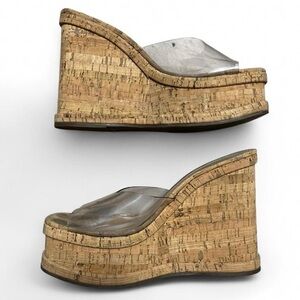 Schultz Cork Mega Platform Wedge Sandals with Clear Upper